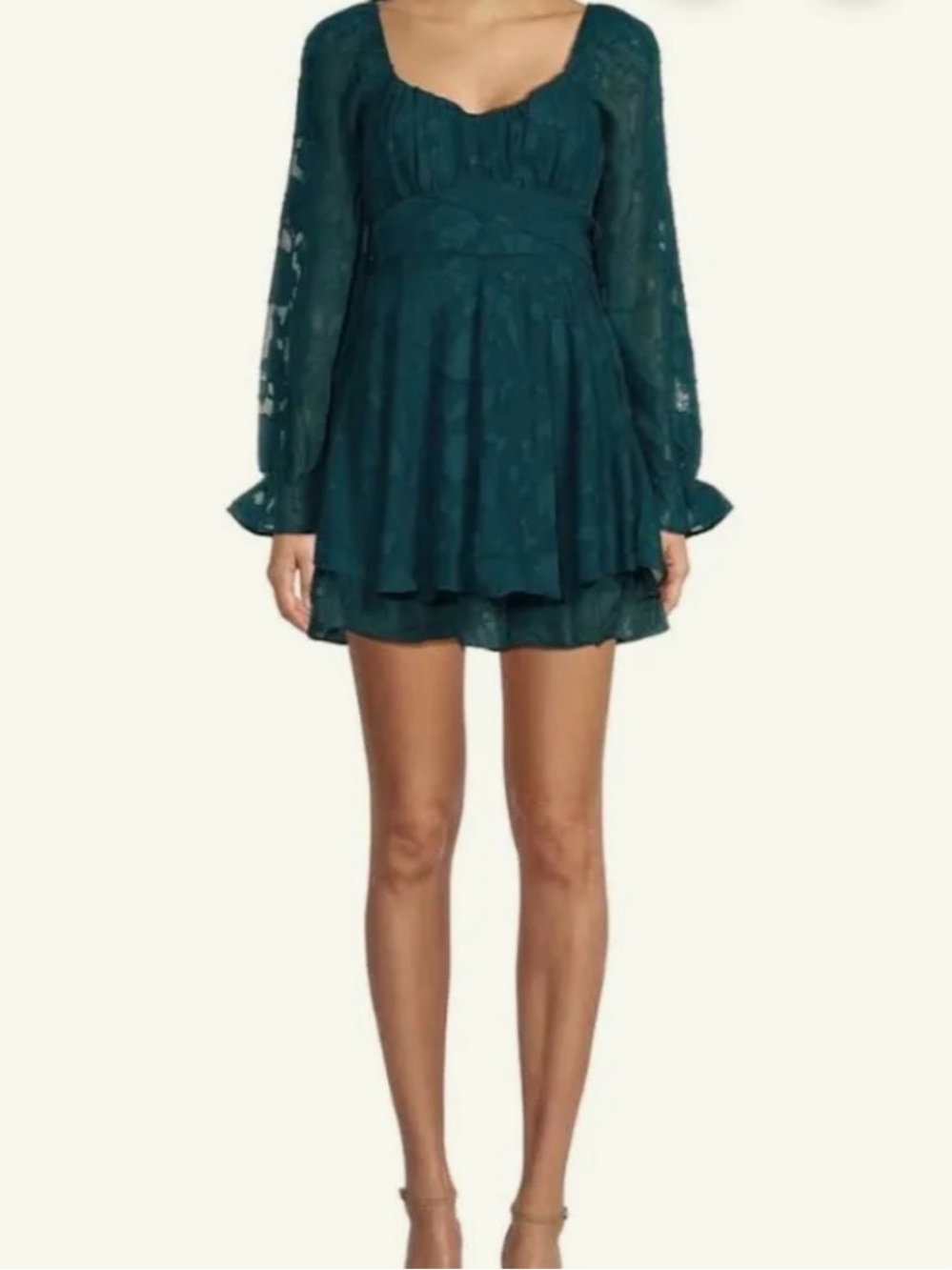 Allison + Kelly Teal Floral Jacquard Puff Sleeve Mini Dress Size S - Picture 7 of 7